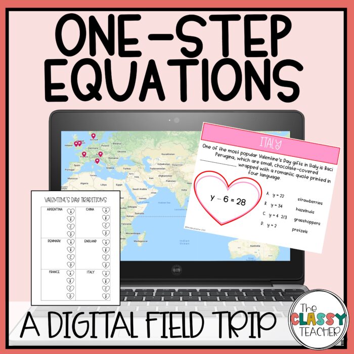 One-Step Equations Valentine's Day Math Worksheet