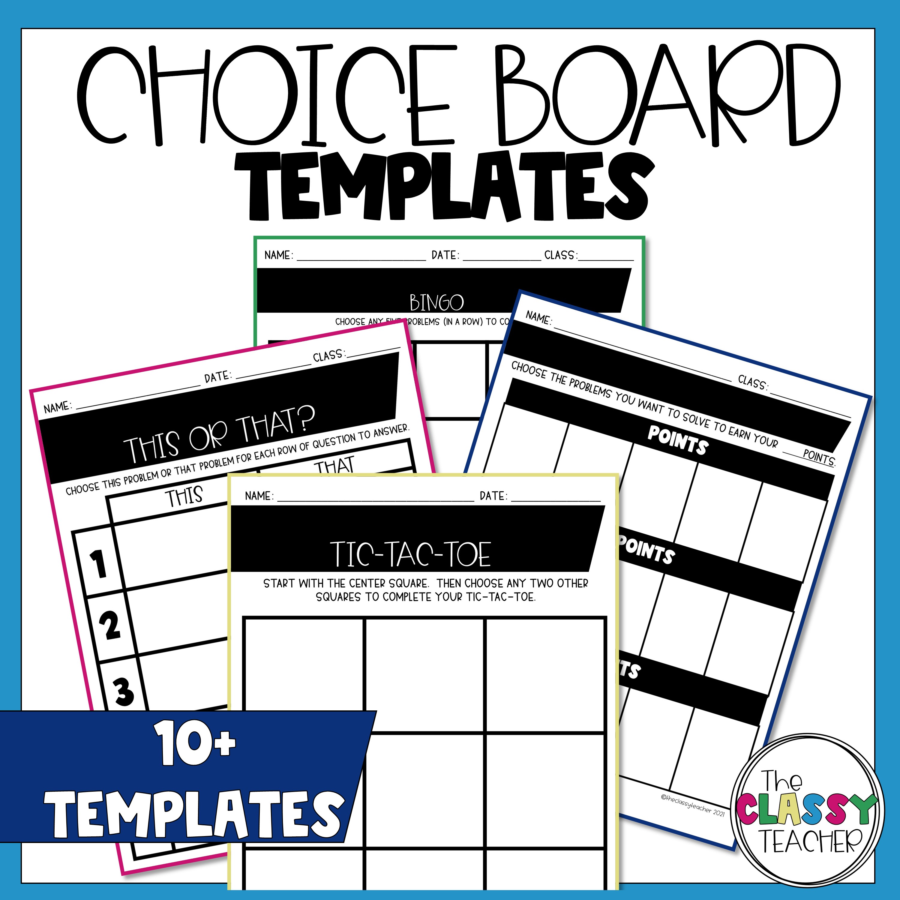 choice board templates are a type of student centered activities